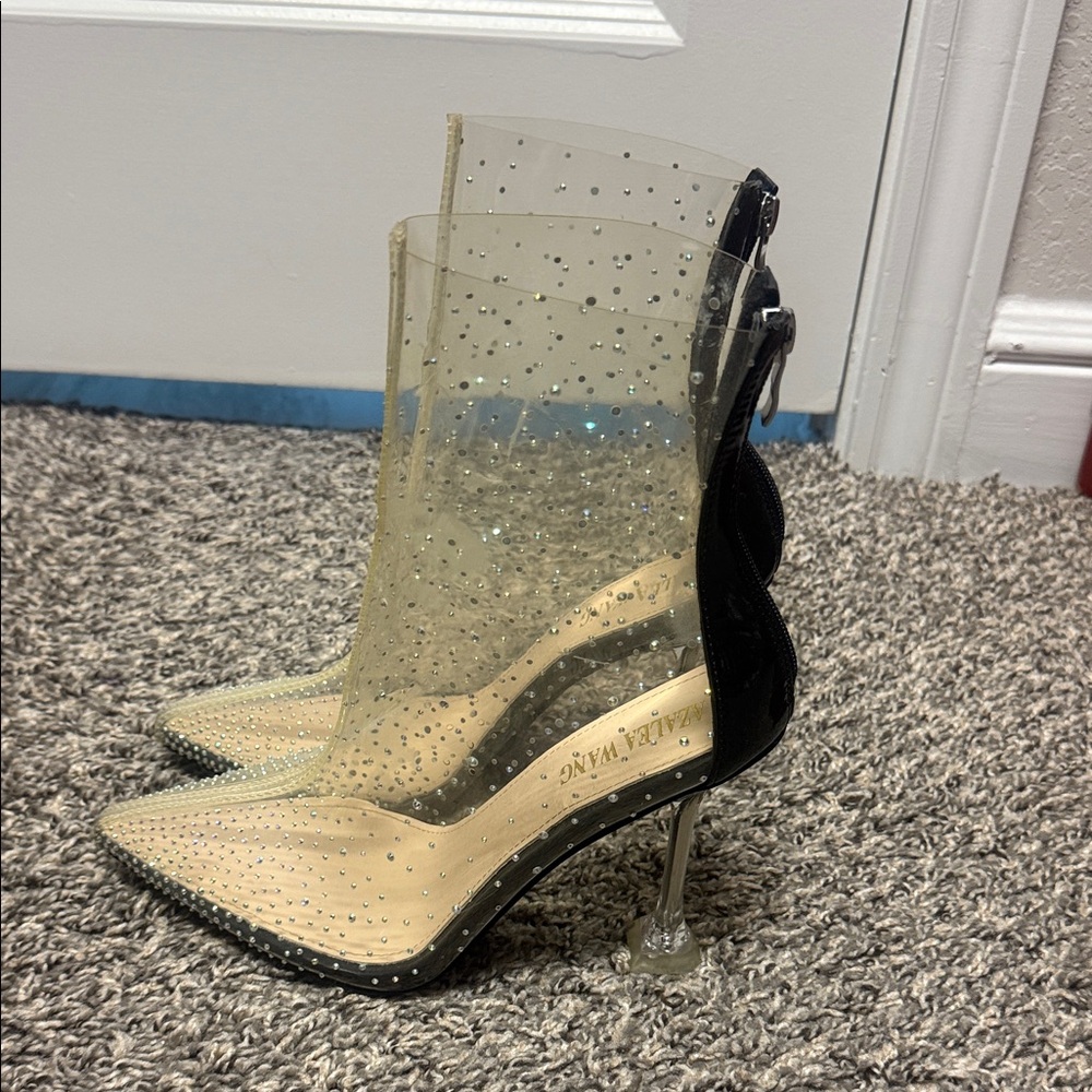 Elegant Transparent and Black Studded Heels